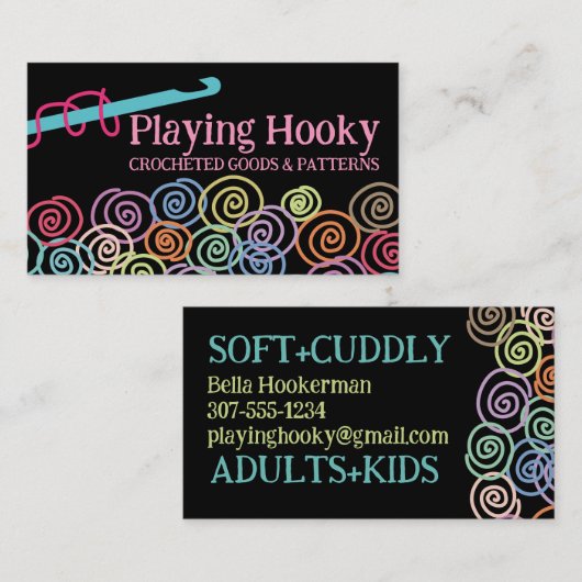 ドードルスクライブル糸のクロチェットフックのクラフトショー 名刺 (正面/裏面)