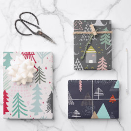 ドードルスケッチSkandiクリスマスツリーセット3 ラッピングペーパーシート