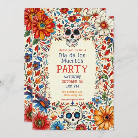 💀ドードルスタイルディアデムエルトスパーティの招待状 招待状 (正面/裏面)