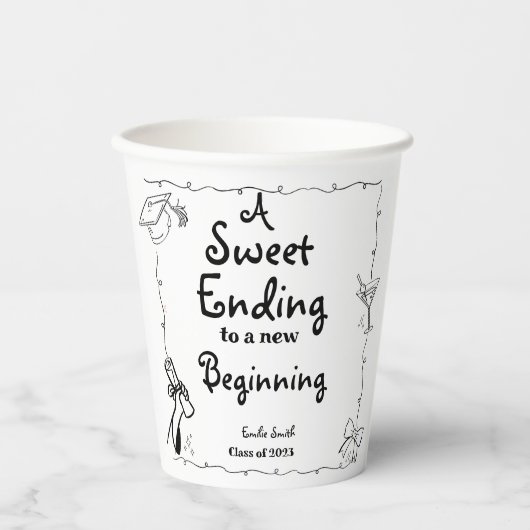 ドードルスタイルハンドドロー卒業の好意サイン 紙コップ (正面)
