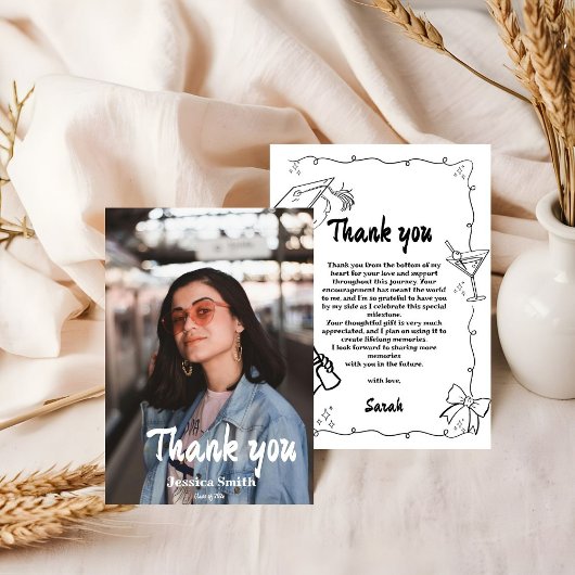 ドードルスタイルハンドドロー卒業サンキューカード 招待状