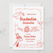 ドードルスタイルハンドドロー卒業招待状 招待状 (正面)