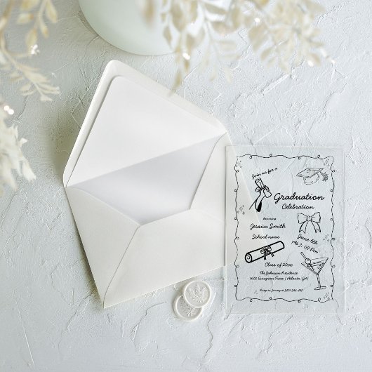 ドードルスタイル手描き卒業 アクリル招待状