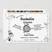 ドードルスタイル手描き卒業 招待状 (正面/裏面)