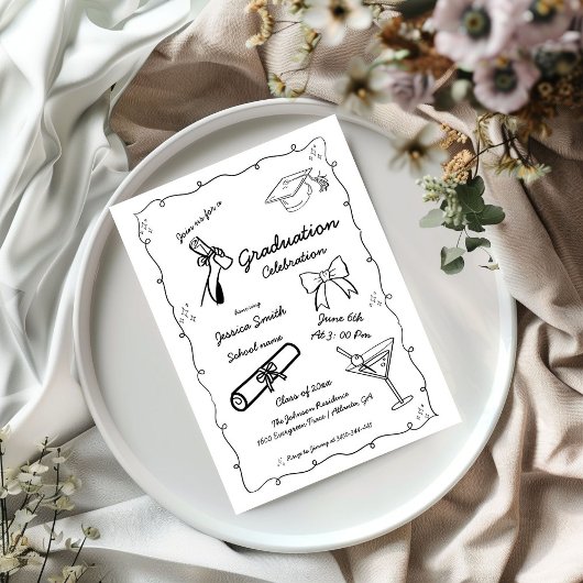 ドードルスタイル手描き卒業 招待状