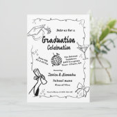ドードルスタイル手描き双子の卒業 招待状 (スタンド正面)