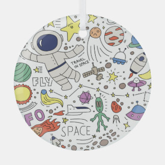 ドードルスタイル、宇宙テーマイラストレーション。 ガラスオーナメント