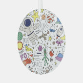ドードルスタイル、宇宙テーマイラストレーション。 ガラスオーナメント (正面左)