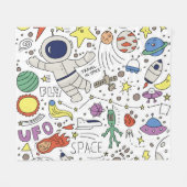 ドードルスタイル、宇宙テーマイラストレーション。 フリースブランケット (正面(横))