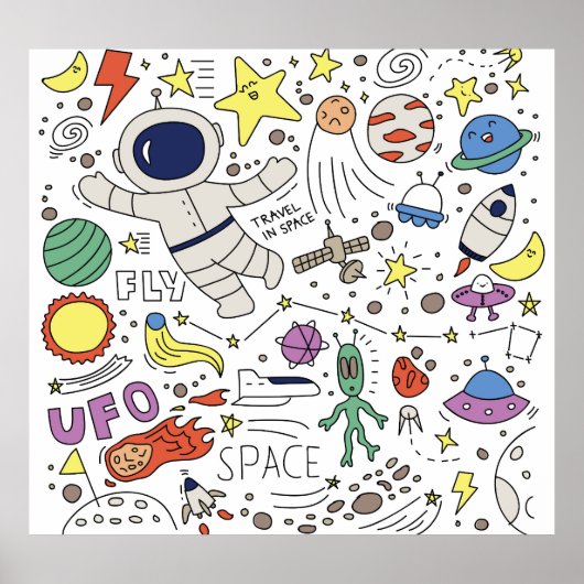 ドードルスタイル、宇宙テーマイラストレーション。 ポスター (正面)