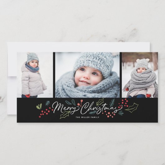 ドードルズカラフルメリークリスマス3フォトブラック シーズンカード (正面)