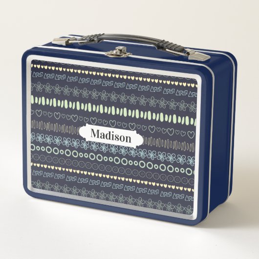 ドードルズパターン名前をカスタムする弁当箱 メタルランチボックス (正面)