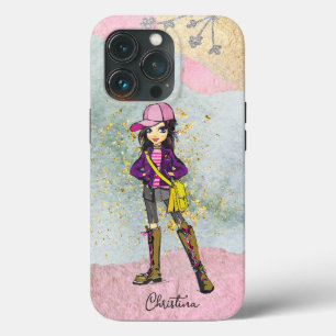 ドードルダークヘアファッショナブルな女の子の名前 iPhone 13 PROケース