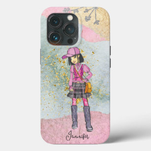ドードルダークヘアファッショナブルな女の子の名前 iPhone 13 PROケース
