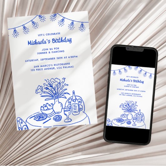 ドードルテーブル&ストリングライトアダルトバースデーパーティー 招待状