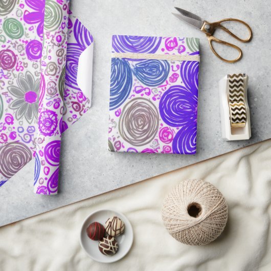 ドードルデイジーパターン ラッピングペーパー (クラフト)