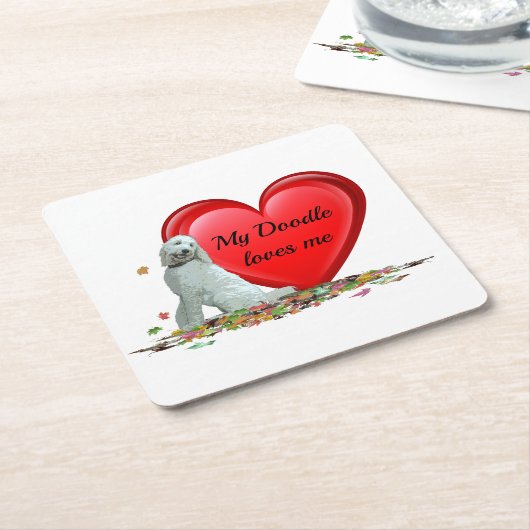 ドードルドッグイン葉ハート紙コースター スクエアペーパーコースター (アングル)