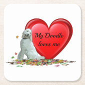 ドードルドッグイン葉ハート紙コースター スクエアペーパーコースター (正面)