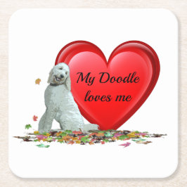 ドードルドッグイン葉ハート紙コースター スクエアペーパーコースター