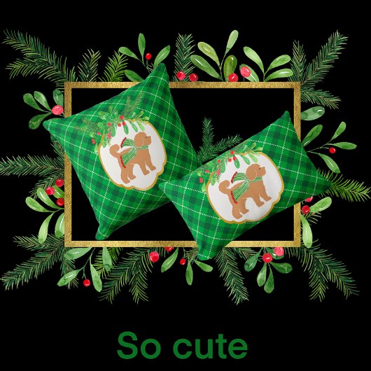 ドードルドッググリーンプラディホリデイ装飾用クッション クッション