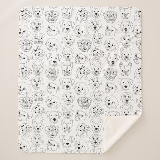 ドードルドッグズオールオーバープリント線スケッチ シェルパブランケット (正面)