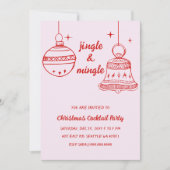 ドードルハンドドロッドピンクレッドクリスマスパーティー 招待状 (正面)