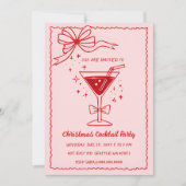 ドードルハンドドローピンクレッドボウクリスマスカクテル 招待状 (正面)