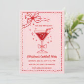 ドードルハンドドローピンクレッドボウクリスマスカクテル 招待状 (スタンド正面)