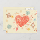 ドードルハートと鳥の幸せな母親の日はがき インビテーションポストカード (正面/裏面)