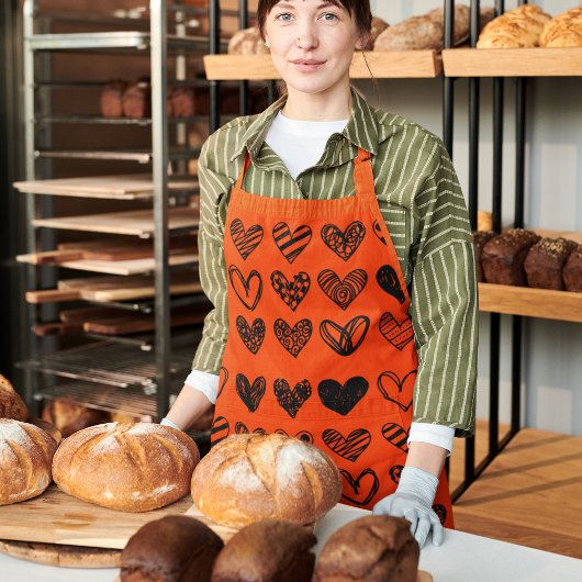 ドードルハート手描きイラストレーションエプロン エプロン