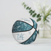 ドードルパターンガールズティール（緑がかった色）バスケットボール誕生日 案内状 (スタンド正面)