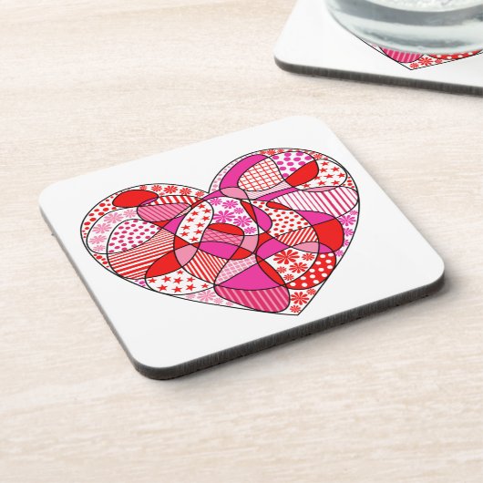 ドードルパターンハートコルクで裏打ちされたコースターセット コースター (左側)