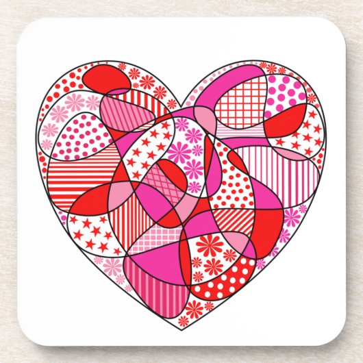 ドードルパターンハートコルクで裏打ちされたコースターセット コースター (正面)
