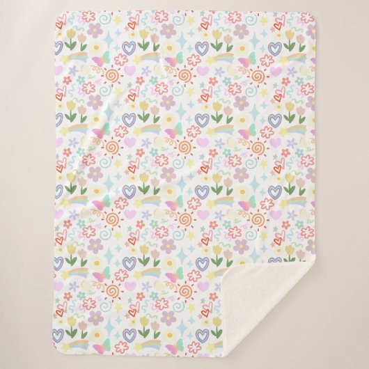 ドードルパターンパステルのシェード シェルパブランケット (正面)