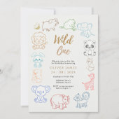 ドードルパーティー動物1歳の誕生日 招待状 (正面)