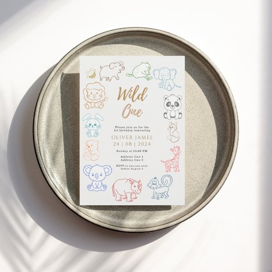 ドードルパーティー動物1歳の誕生日 招待状