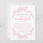 ドードルピンクボウ赤ちゃん女の子1stバースデーフォト サンキューカード (正面)