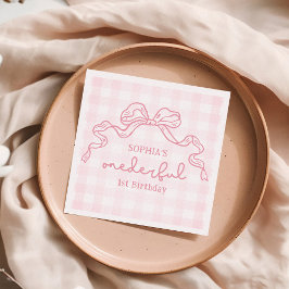 ドードルピンクボウ赤ちゃん女の子1st誕生日 スタンダードカクテルナプキン