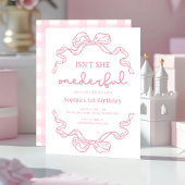 ドードルピンクボウ赤ちゃん女の子1st誕生日 招待状