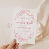 ドードルピンクボウ赤ちゃん女の子1st誕生日 招待状