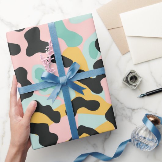 ドードルピンクミントパステルヒョウ ラッピングペーパー (ギフト)