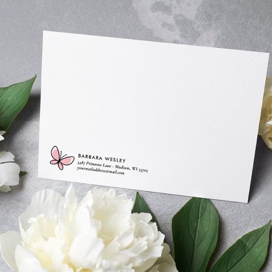 ドードルピンク蝶モノグラお洒落ム ノートカード