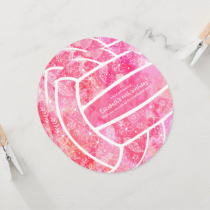 ドードルフラワーパイズピンクのバレーボールパーティー 招待状