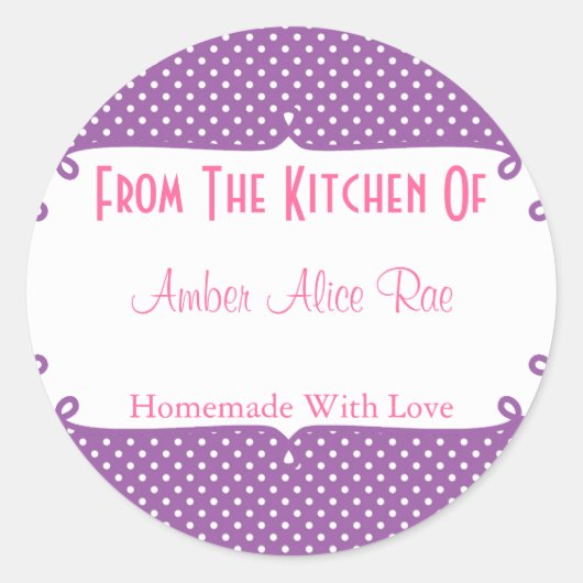 ドードルフレームパープル&ピンク水玉模様トリート ラウンドシール (正面)