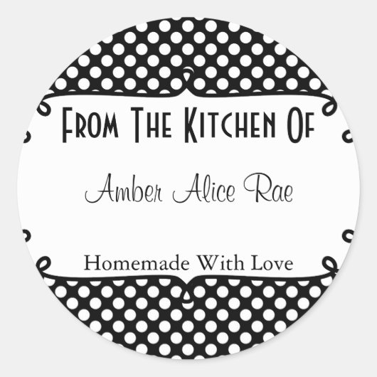 ドードルフレームブラック&ホワイト水玉模様トリート ラウンドシール (正面)