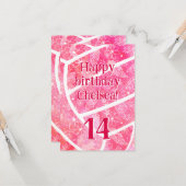 ドードルフローラペイズリーピンクバレーボール誕生日 カード (正面/裏面インサイチュ)