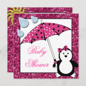 ドードルペンギンガールベビーシャワー 招待状 (正面/裏面)