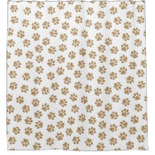 ドードルポーズ、ドッグポーズ、オレンジ色の金ゴールドポーズ シャワーカーテン (正面)