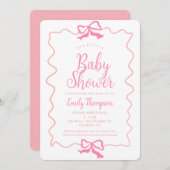 ドードルミニマルピンクコケット弓女の子ベビーシャワー 招待状 (正面/裏面)