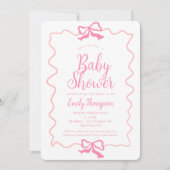 ドードルミニマルピンクコケット弓女の子ベビーシャワー 招待状 (正面)